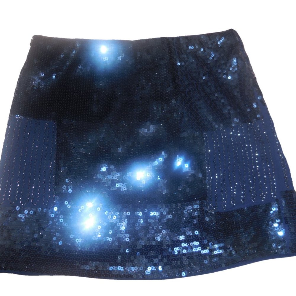 Mini Skirt LARGE Sequins Beaded Navy Blue NWOT
